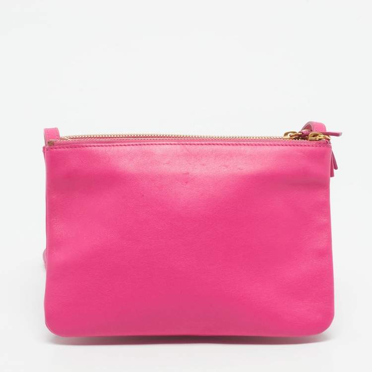 Pre Owned Celine Fuchsia Leather Small Trio Crossbody Bag