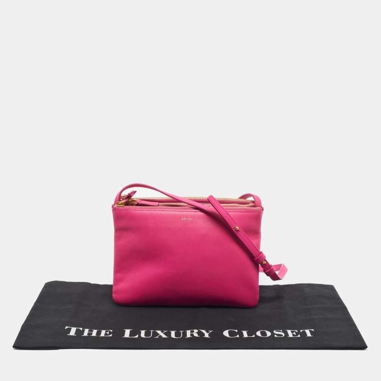 Pre Owned Celine Fuchsia Leather Small Trio Crossbody Bag