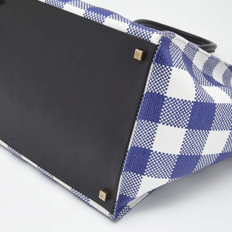 Pre Owned Celine Purple/White Gingham Woven Straw Medium Phantom Luggage Tote