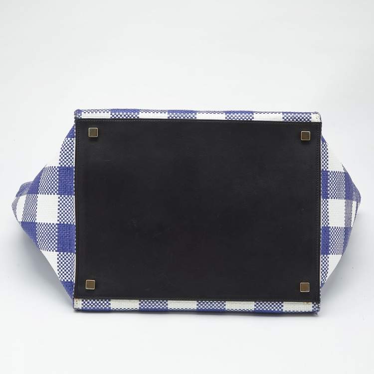 Pre Owned Celine Purple/White Gingham Woven Straw Medium Phantom Luggage Tote