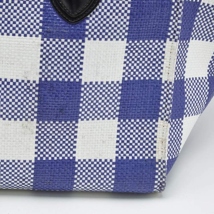 Pre Owned Celine Purple/White Gingham Woven Straw Medium Phantom Luggage Tote