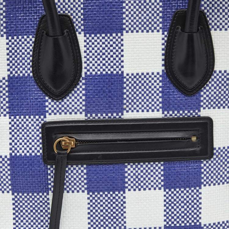 Pre Owned Celine Purple/White Gingham Woven Straw Medium Phantom Luggage Tote