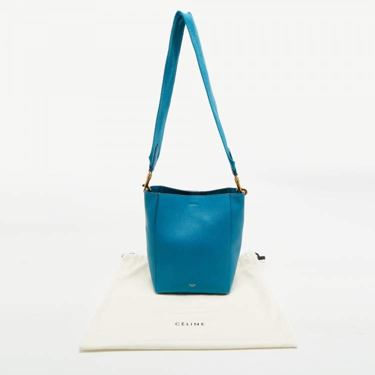 Pre Owned Celine Blue Leather Small Seau Sangle Bucket Bag