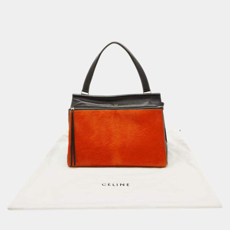 Pre Owned Celine Black/Orange Calf Hair and Leather Medium Edge Top Handle Bag