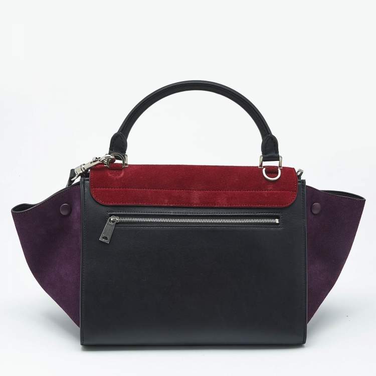 Pre Owned Celine Tricolor Leather and Suede Small Trapeze Top Handle Bag