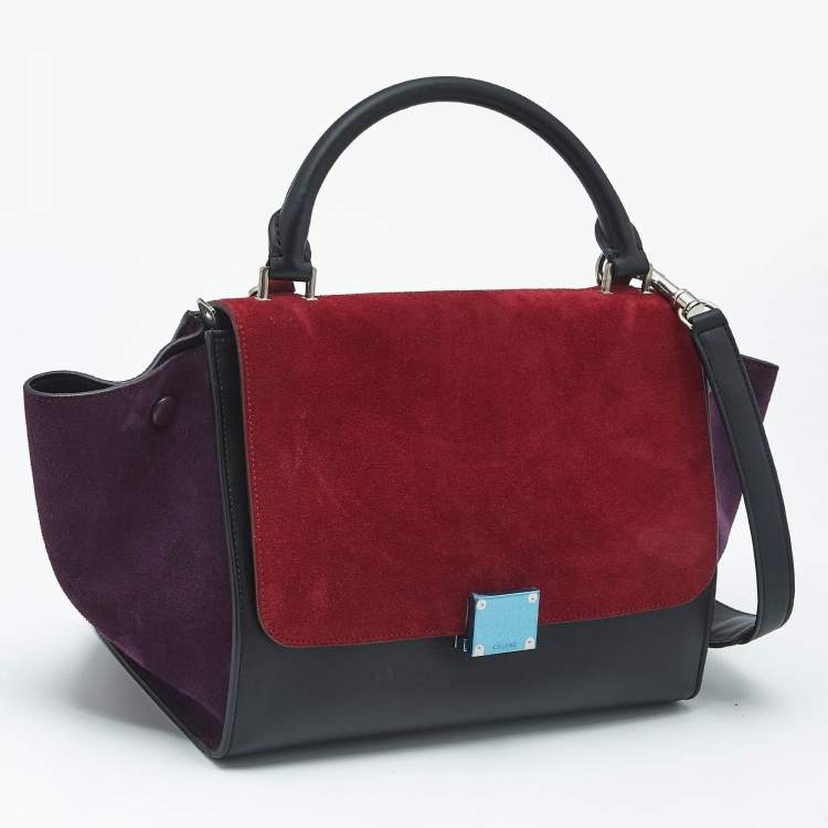 Pre Owned Celine Tricolor Leather and Suede Small Trapeze Top Handle Bag