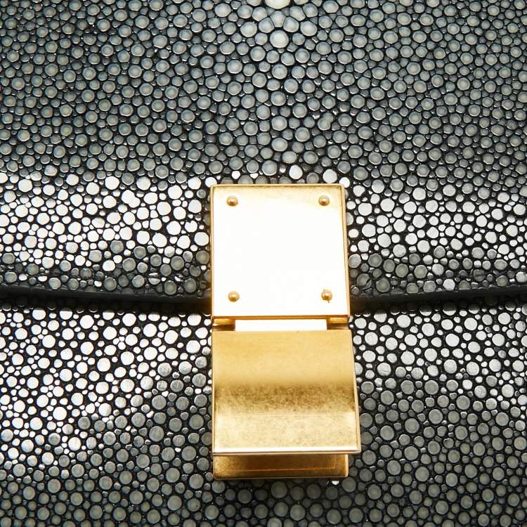 Pre Owned Celine Black Stingray and Leather Small Classic Box Flap Bag