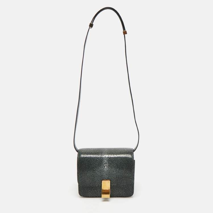 Pre Owned Celine Black Stingray and Leather Small Classic Box Flap Bag