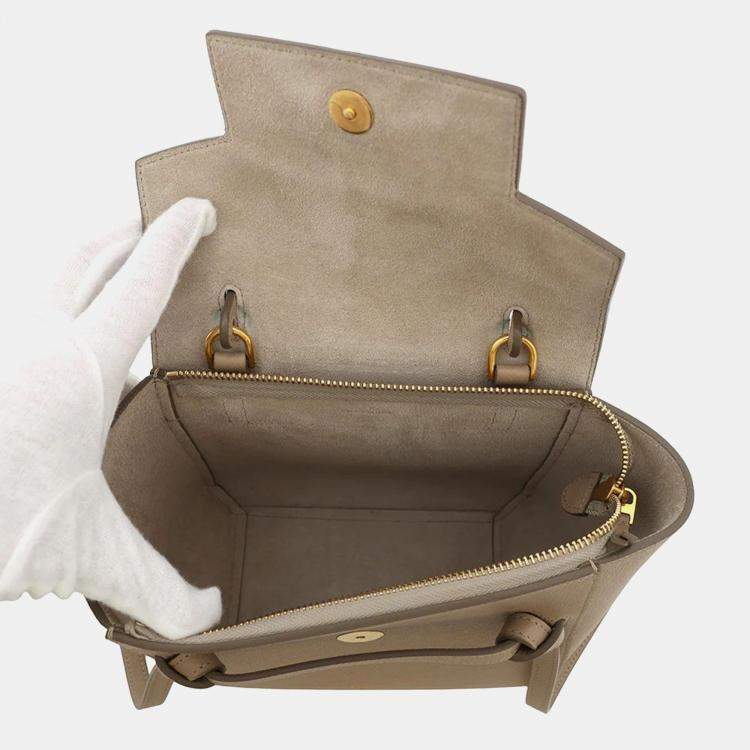 Pre Owned Celine Belt Bag Nano Beige Leather Top Handle Bag