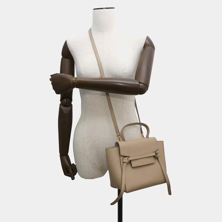 Pre Owned Celine Belt Bag Nano Beige Leather Top Handle Bag