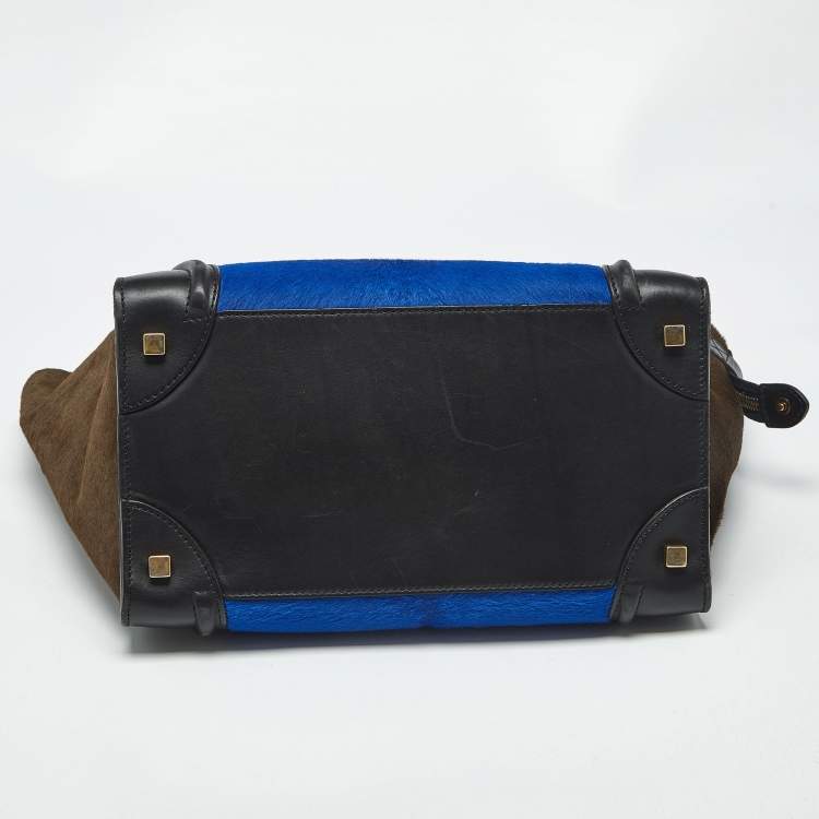 Pre Owned Celine Tricolor Calf Hair and Leather Mini Luggage Tote