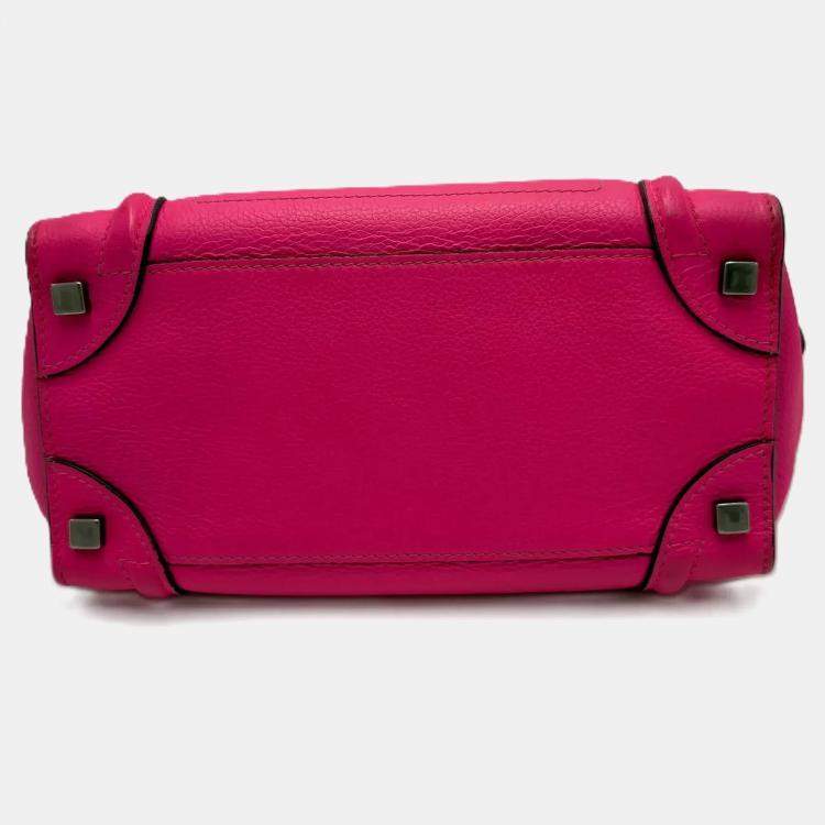 Pre Owned Celine Fluorescent Pink Micro Luggage Tote Bag