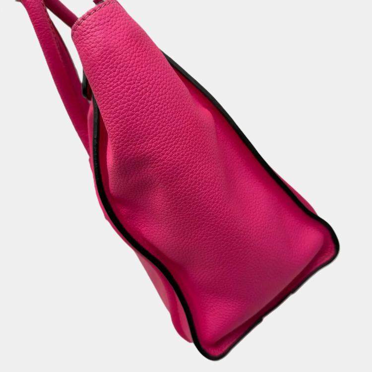 Pre Owned Celine Fluorescent Pink Micro Luggage Tote Bag
