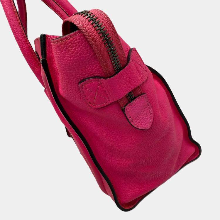 Pre Owned Celine Fluorescent Pink Micro Luggage Tote Bag