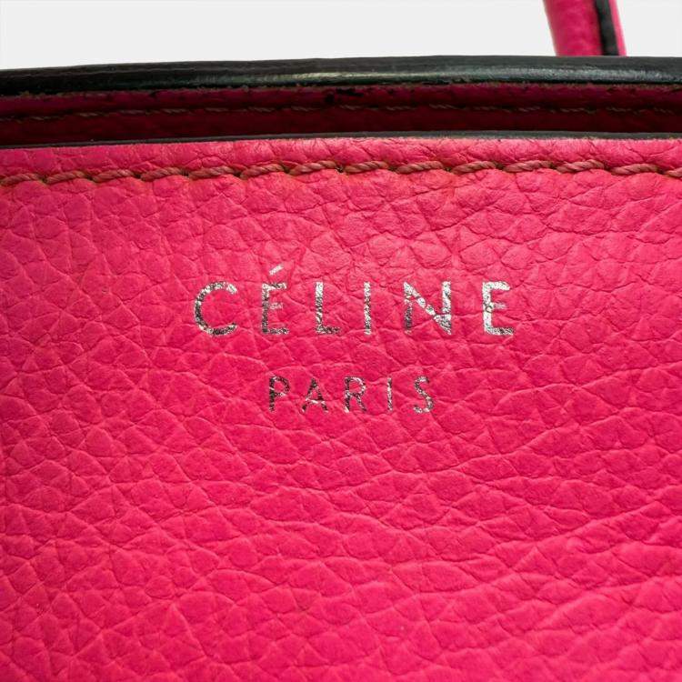 Pre Owned Celine Fluorescent Pink Micro Luggage Tote Bag