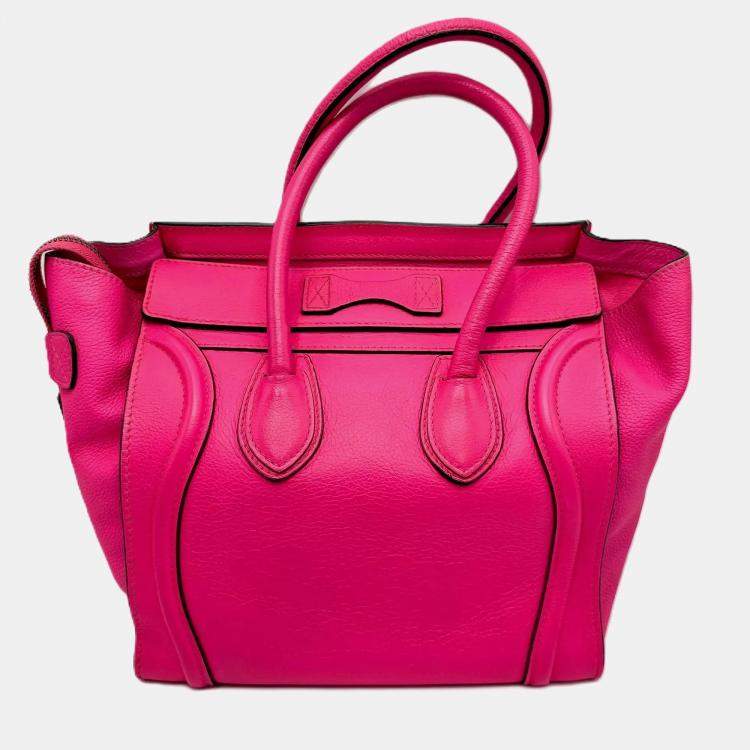 Pre Owned Celine Fluorescent Pink Micro Luggage Tote Bag
