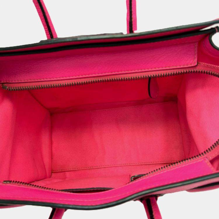 Pre Owned Celine Fluorescent Pink Micro Luggage Tote Bag