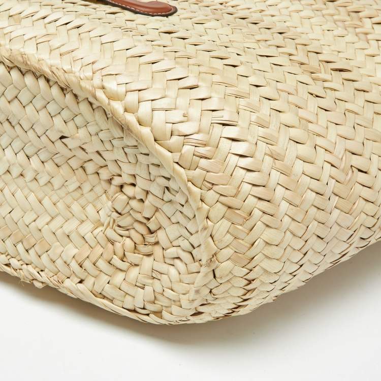 Pre Owned Celine Beige/Brown Woven Raffia and Leather Large Triomphe Panier Bag