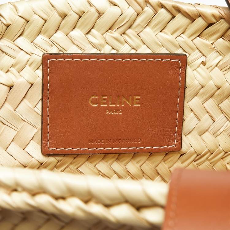Pre Owned Celine Beige/Brown Woven Raffia and Leather Large Triomphe Panier Bag