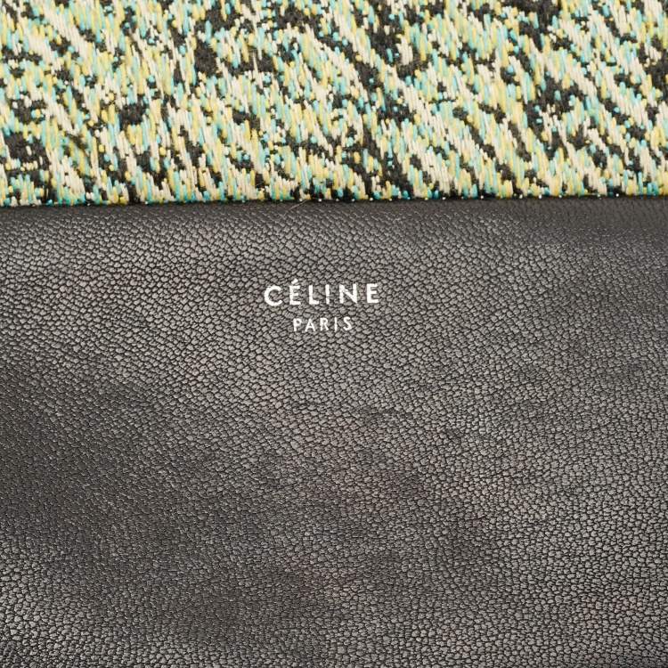 Pre Owned Celine Green/Black Textured Fabric and Leather Solo Pouch