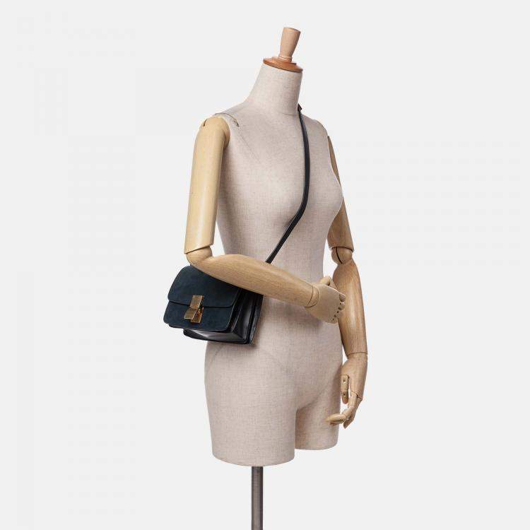 Pre Owned Celine Green Small Suede Classic Box