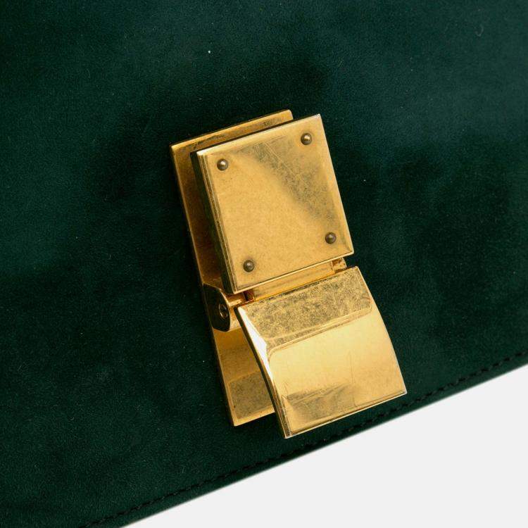 Pre Owned Celine Green Small Suede Classic Box