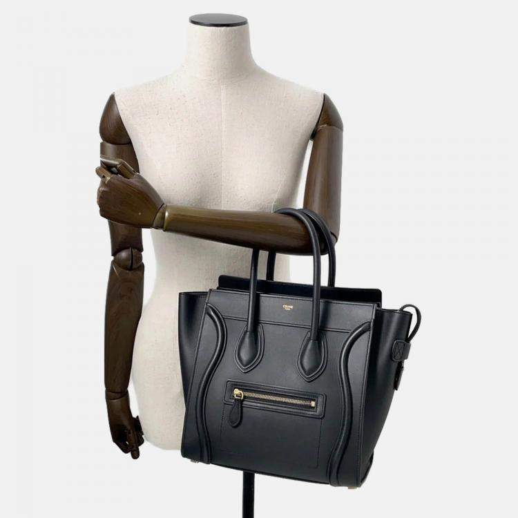 Pre Owned Celine Luggage Shopper Black Leather Size Micro