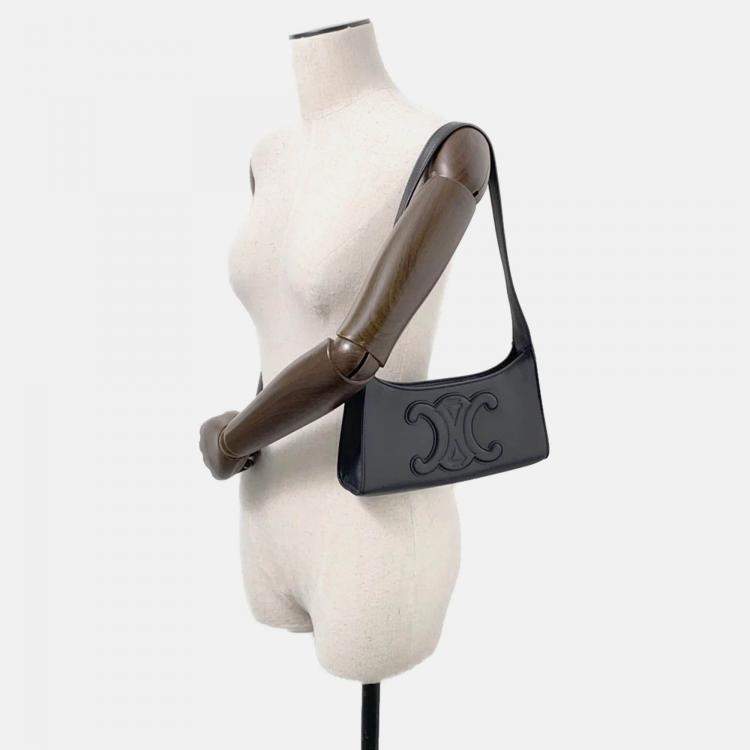 Pre Owned Celine Cuir Triomphe Black Leather Shoulder Bag