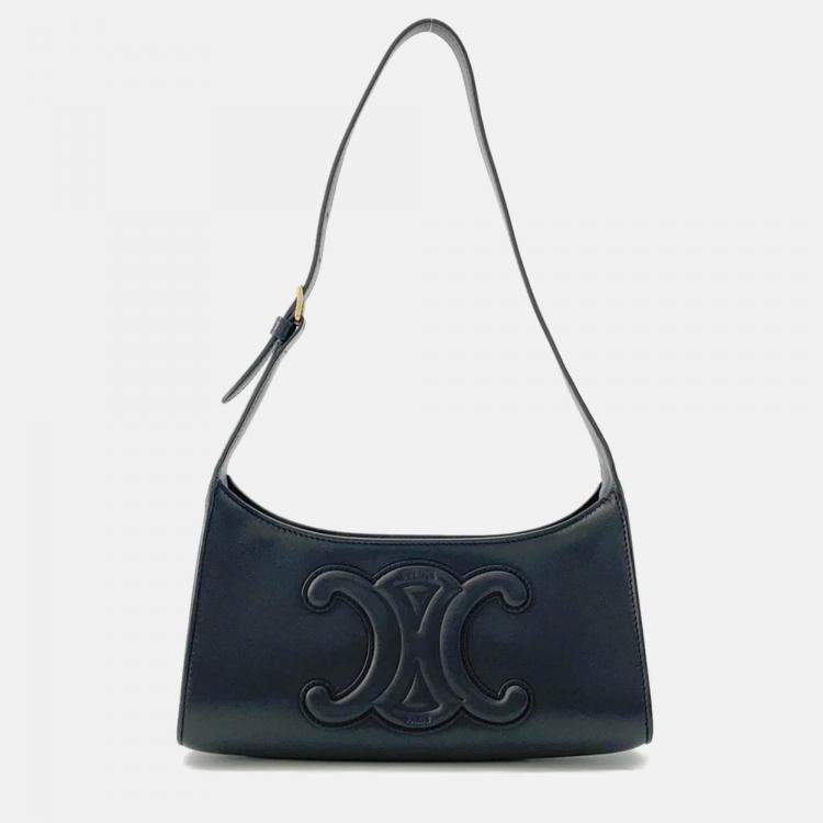 Pre Owned Celine Cuir Triomphe Black Leather Shoulder Bag
