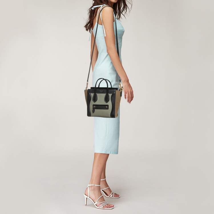 Pre Owned Celine Tricolor Leather and Suede Nano Luggage Tote