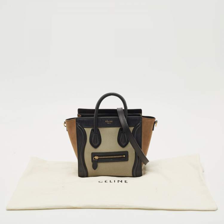 Pre Owned Celine Tricolor Leather and Suede Nano Luggage Tote