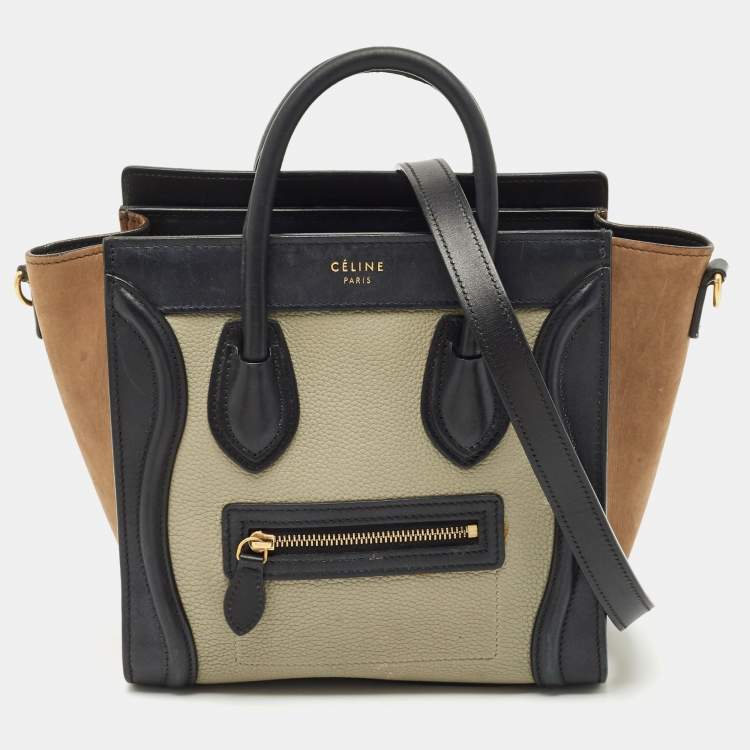Pre Owned Celine Tricolor Leather and Suede Nano Luggage Tote
