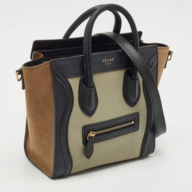 Pre Owned Celine Tricolor Leather and Suede Nano Luggage Tote