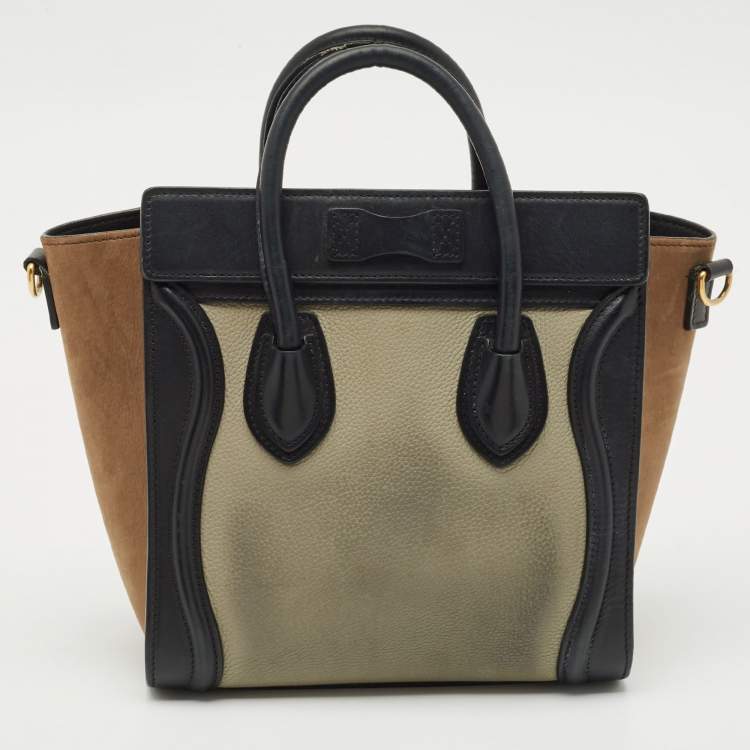 Pre Owned Celine Tricolor Leather and Suede Nano Luggage Tote