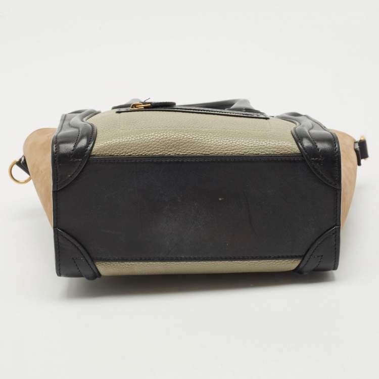 Pre Owned Celine Tricolor Leather and Suede Nano Luggage Tote