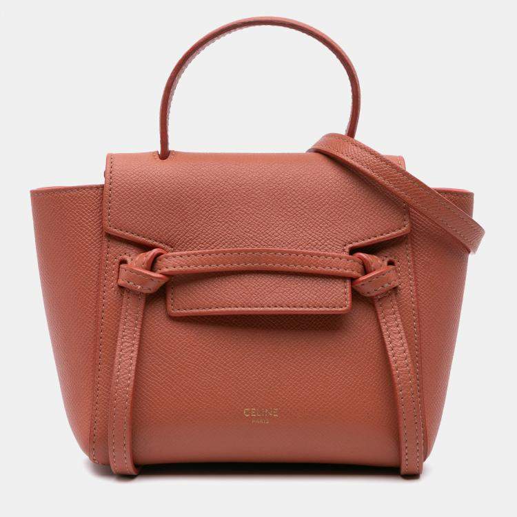 Pre Owned Celine Orange Pico Grained Calfskin Belt Bag