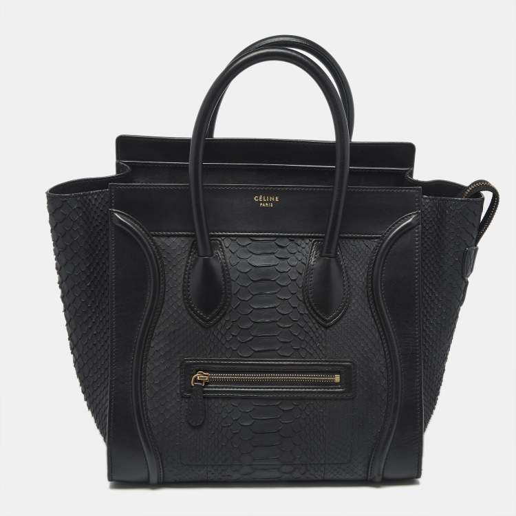 Pre Owned Celine Black Python Mini Luggage Tote