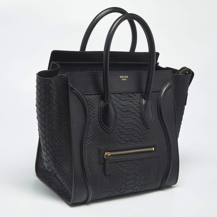 Pre Owned Celine Black Python Mini Luggage Tote