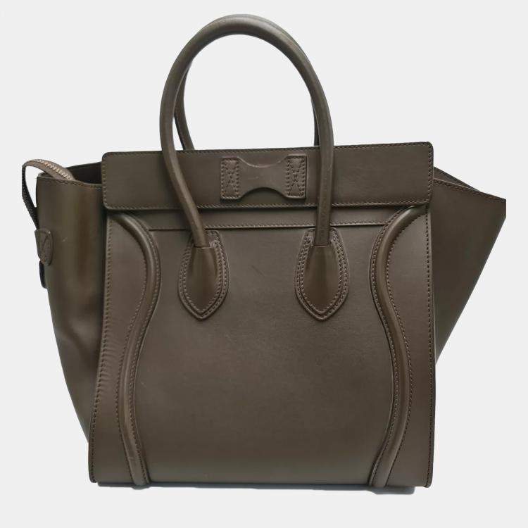 Pre Owned Celine Phantom Luggage Medium Green Leather Tote Bag