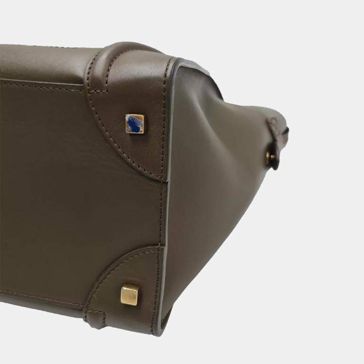 Pre Owned Celine Phantom Luggage Medium Green Leather Tote Bag