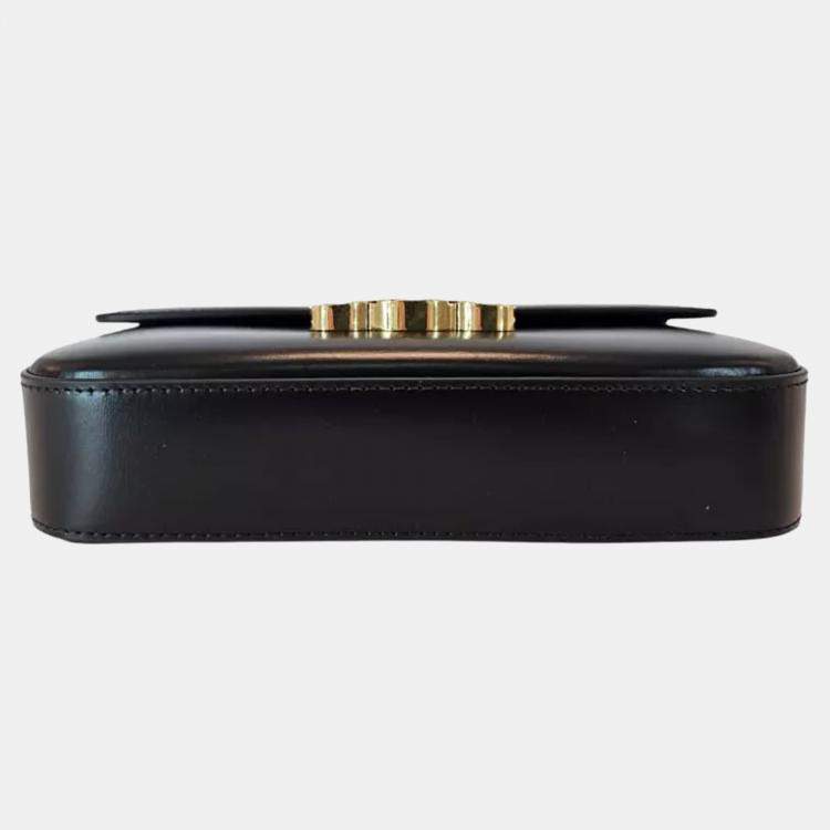 Pre Owned Celine Triomphe Black Shiny Calfskin Shoulder Bag