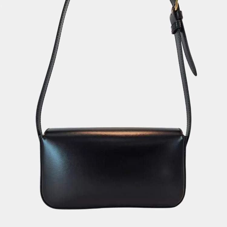 Pre Owned Celine Triomphe Black Shiny Calfskin Shoulder Bag