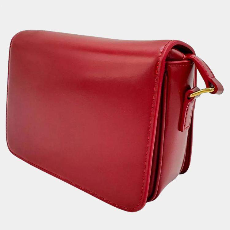 Pre Owned Celine Triomphe Red Calfskin Shoulder Bag