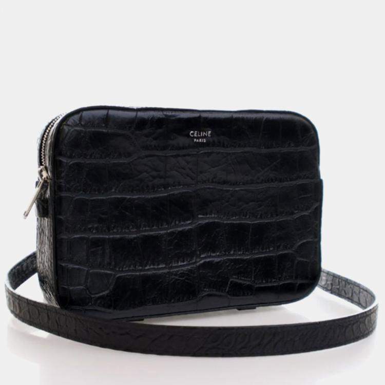 Pre Owned Celine Horizontal Phone Black Embossed Calfskin Bag