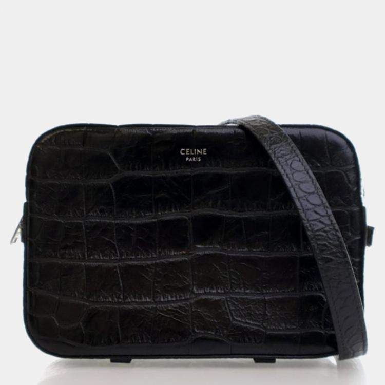 Pre Owned Celine Horizontal Phone Black Embossed Calfskin Bag