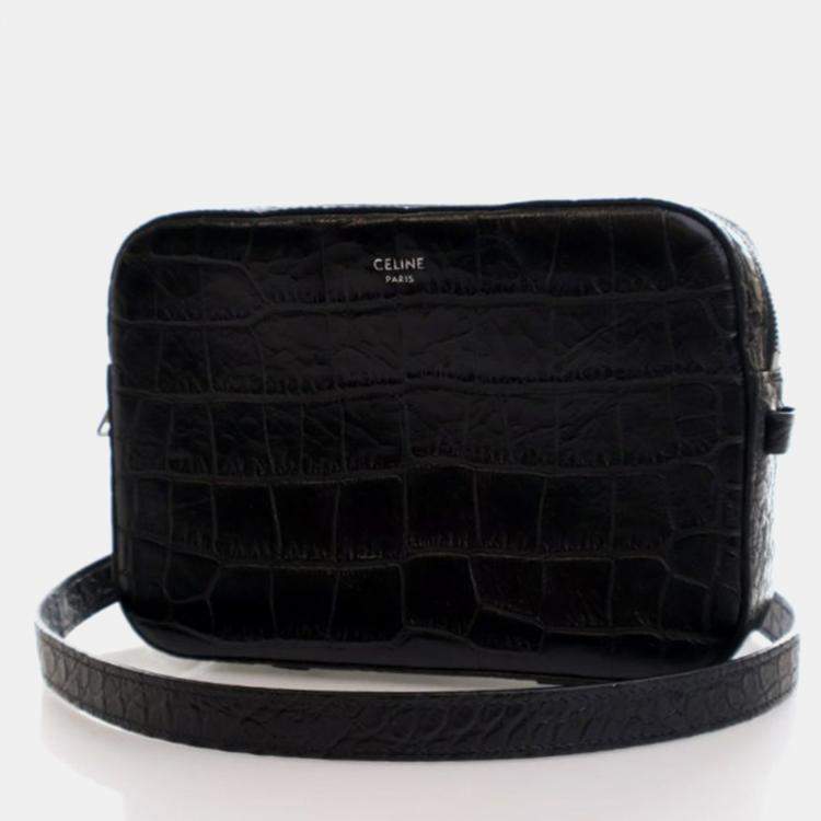 Pre Owned Celine Horizontal Phone Black Embossed Calfskin Bag