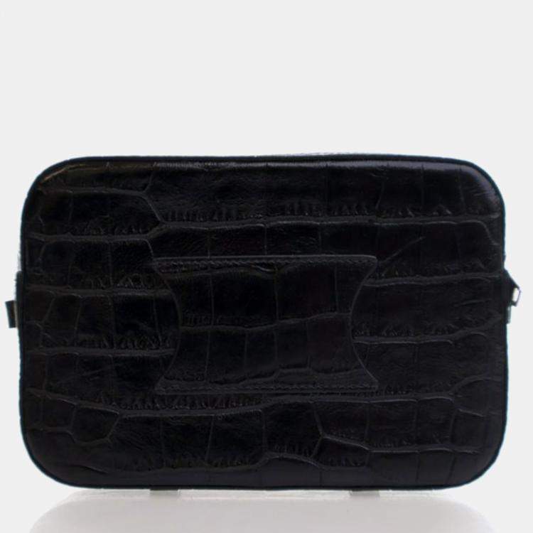 Pre Owned Celine Horizontal Phone Black Embossed Calfskin Bag