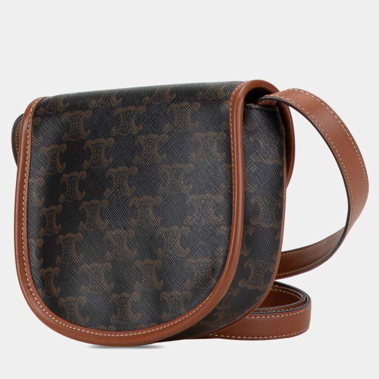 Pre Owned Celine Brown Mini Triomphe Coated Canvas Besace Crossbody