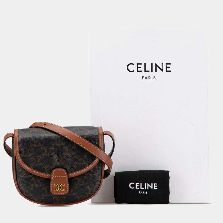 Pre Owned Celine Brown Mini Triomphe Coated Canvas Besace Crossbody