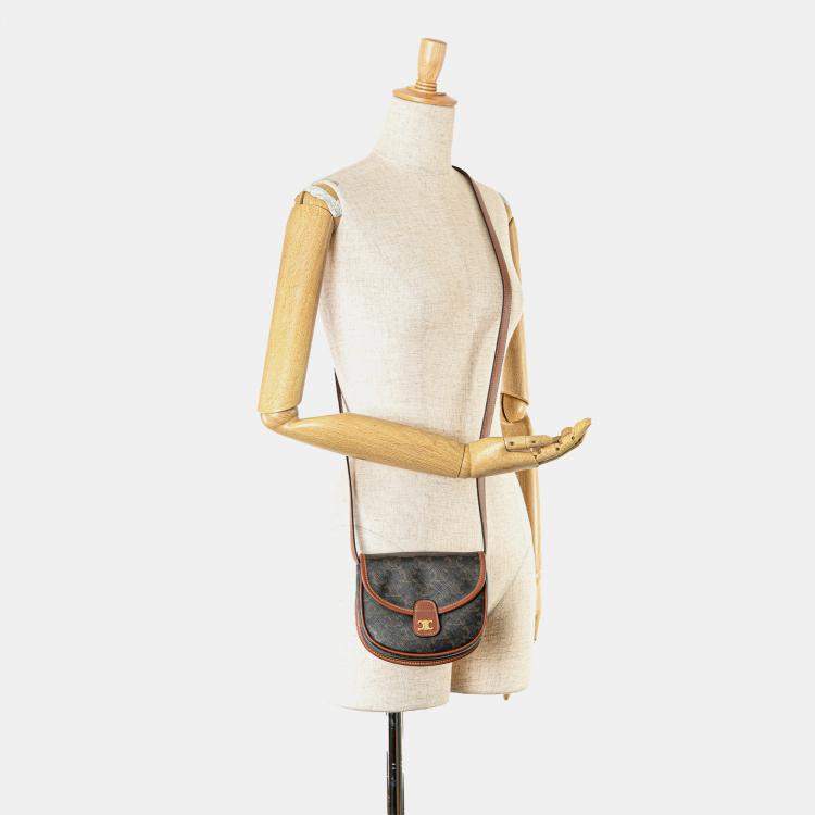 Pre Owned Celine Brown Mini Triomphe Coated Canvas Besace Crossbody